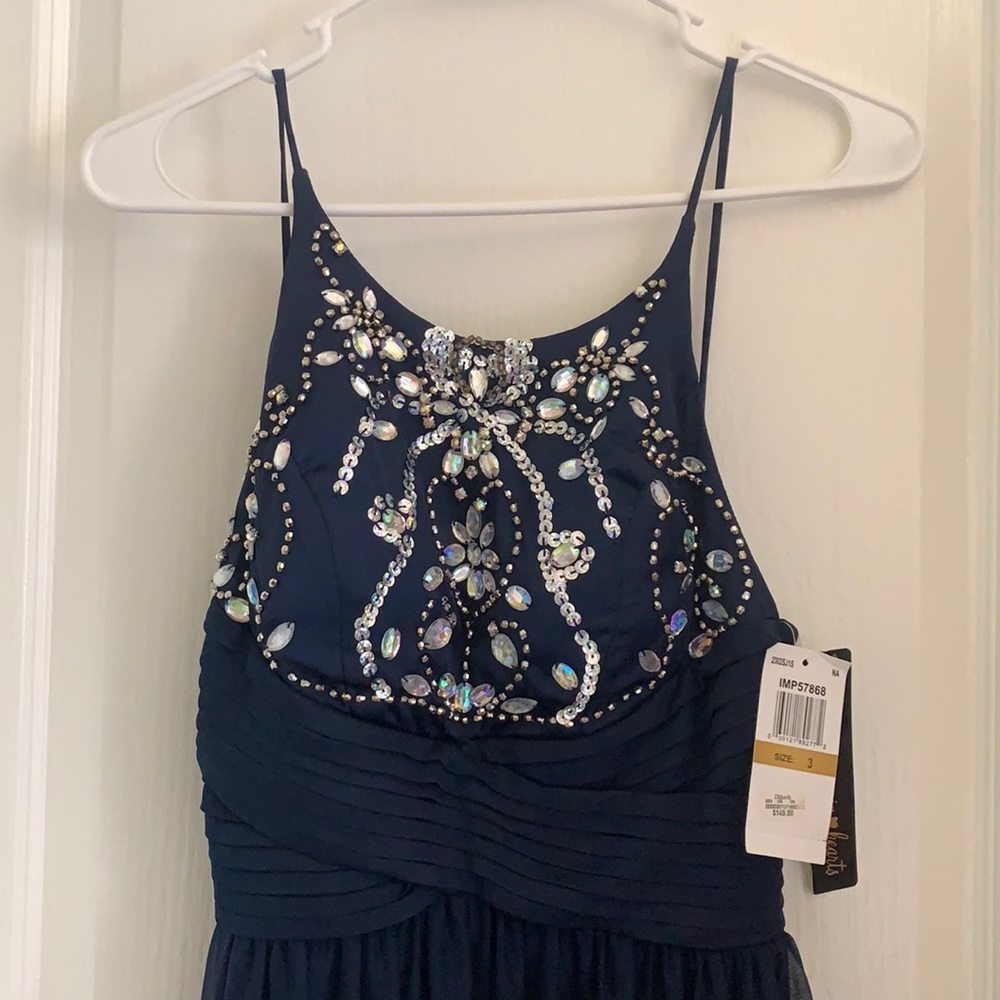 Dillard’s Sequin Hearts Long Blue Dress Beaded